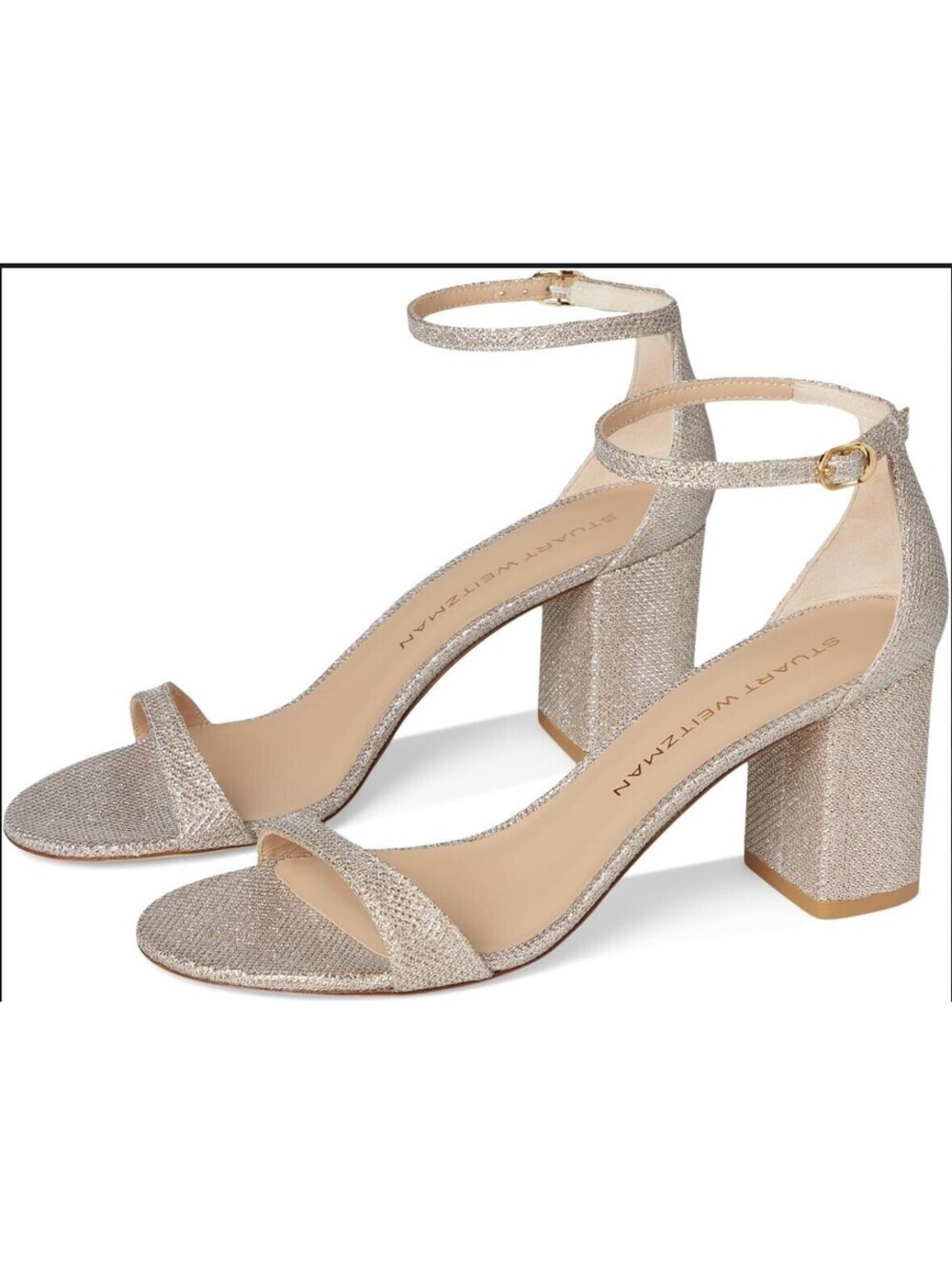 SIZE 9.5 - Stuart Weitzman Crystal Buckle 95 Glitter Sandal Strappy Heels